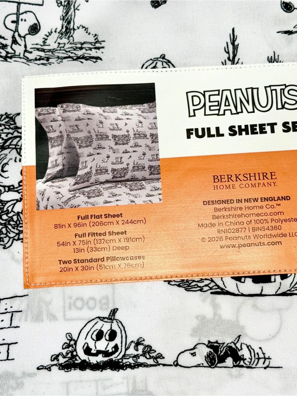 Peanuts Snoopy Charlie Brown Halloween Black White Pumpkin Patch Full Sheet